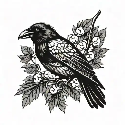 A Stylized Pin Cone With Branch Incorporating A Hidden Image Of A Raven