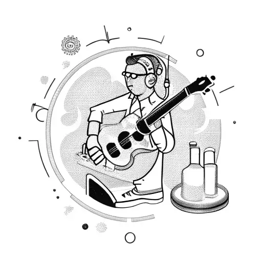 A Refueler Mechanic Working On A Guitar With Chemistry Symbols In The Background