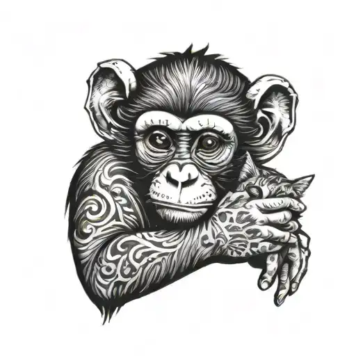 A Monkey Holding A Kitten