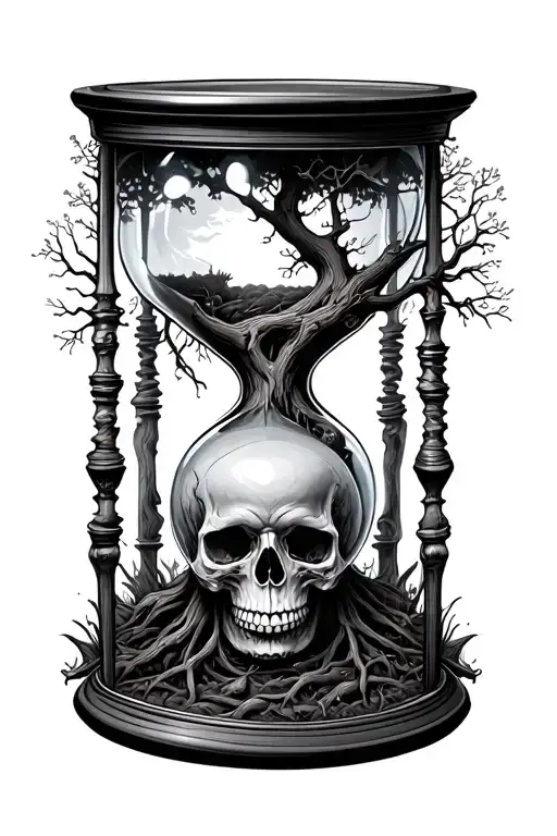 Skull Dead Tree Live Tree Hourglass Filled With Swirling