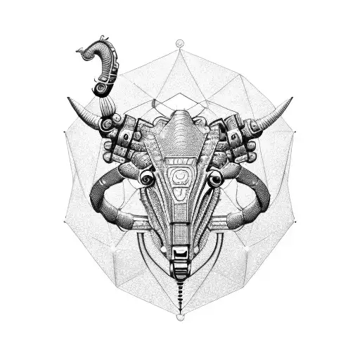 A Robotic Capricorn With Intricate Metalwork Details