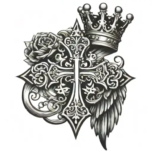 Cross With Crown And Wings