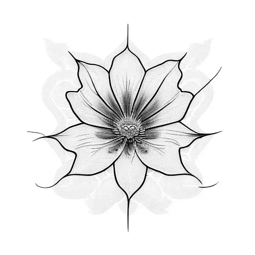 A Blackwork Tattoo Of A Spider Lily Intertwined With A Cross