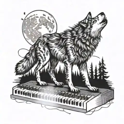 A Wolf Howling At The Moon With A Keyboard Integrated Into The Design