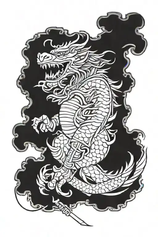 Samurai Warrior And Japanese Dragon