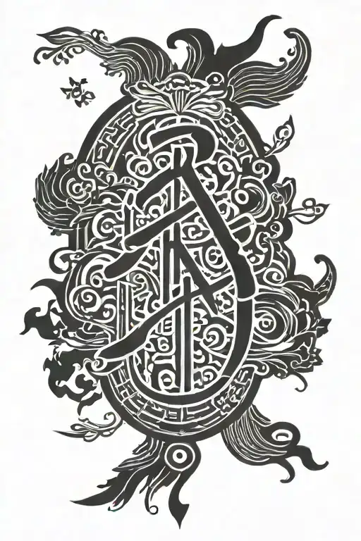 Chinese Letters With Rays Black Background