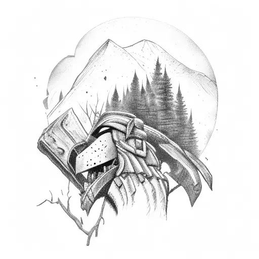 Spartan With Lightening Dead Forest With Mountain Amd Crow Flying Above