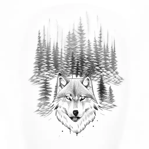 Pine Trees And Wolf