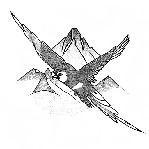 Sparrow Flying Over A Mountain Range