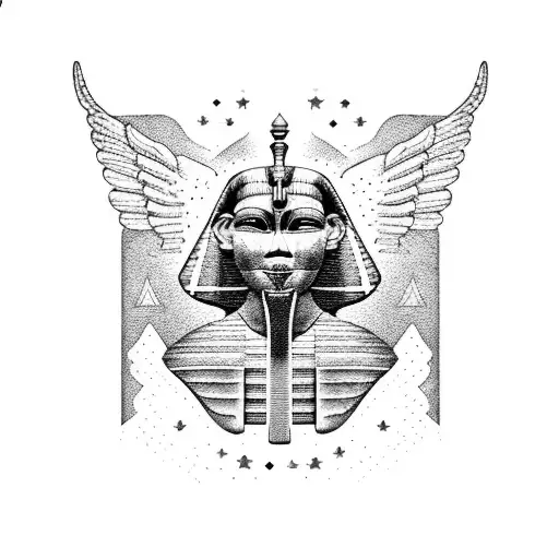 A Blackwork Tattoo Of The Great Sphinx Of Giza With A Celestial Background