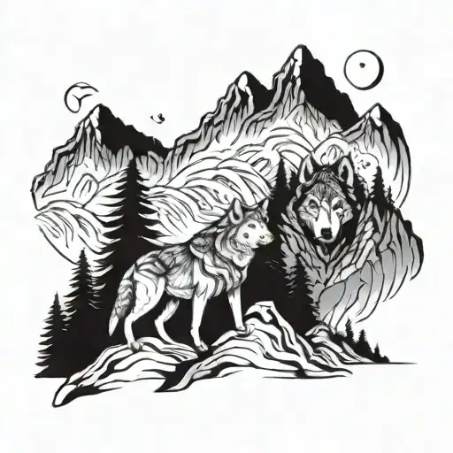 Mountains & Wolf