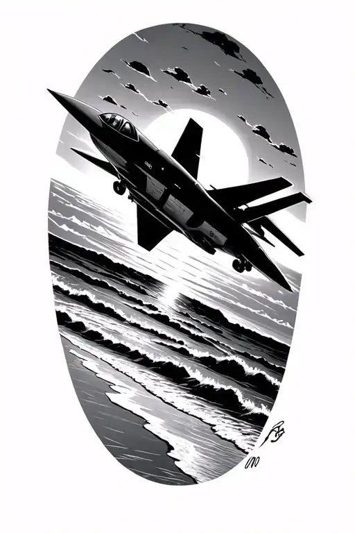 A Sleek And Powerful Military Jet Flying Over A Beach At Sunset