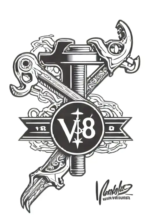 Mechanics Wrench Crossed Over V8 Symbol