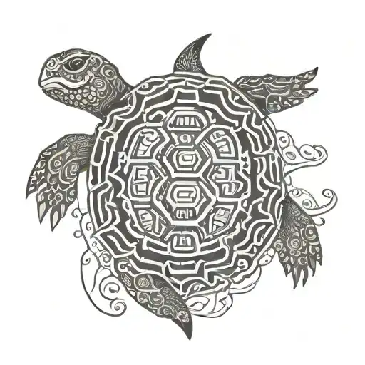 Taino Turtle Tattoo Design Combining