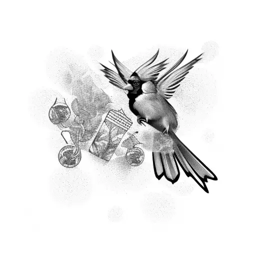 Cardinal Flying Near Thc Particles