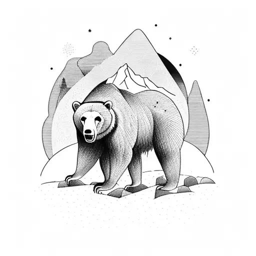 A Majestic Bear Standing On A Mountain Peak With A Hiking Trail Winding Around It