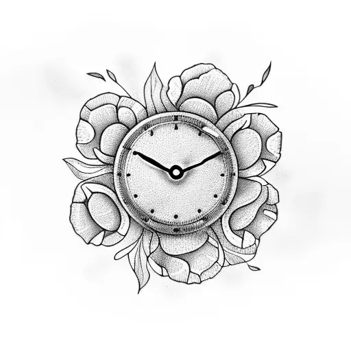 Flowers And Dandelions And Clock