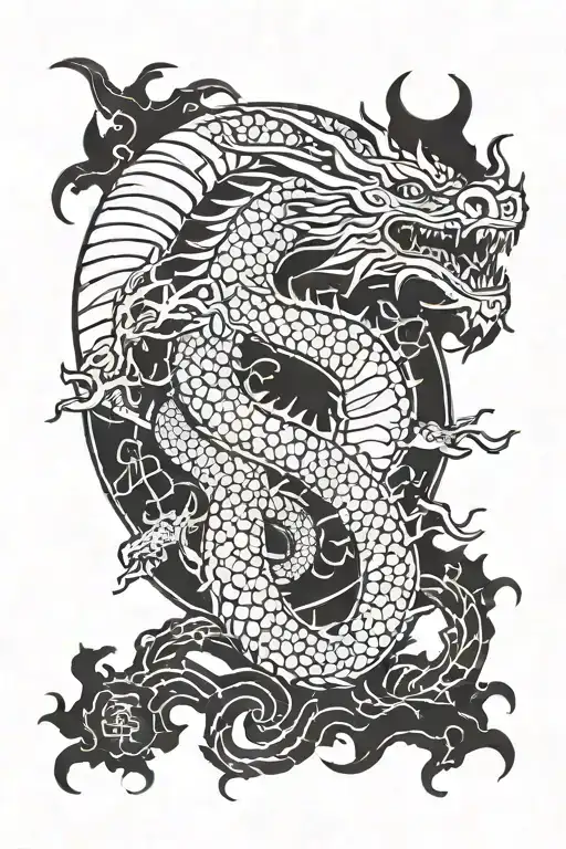 Red Sun With Dragon In A Mandarin Lettering