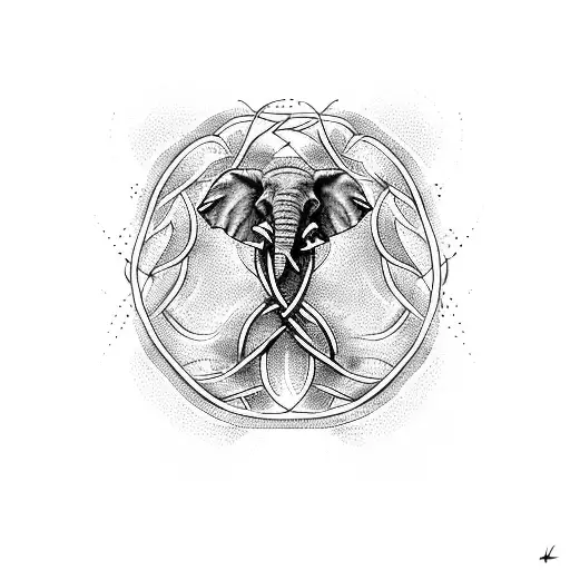 A Healthcare Symbol Formed By Intertwining Vines With Elephant And Sunset Silhouettes