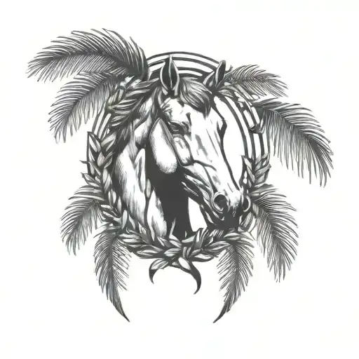 Laurel Wreath With Horse Head And Palm Tree Inside