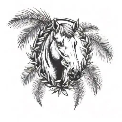 Laurel Wreath With Horse Head And Palm Tree Inside