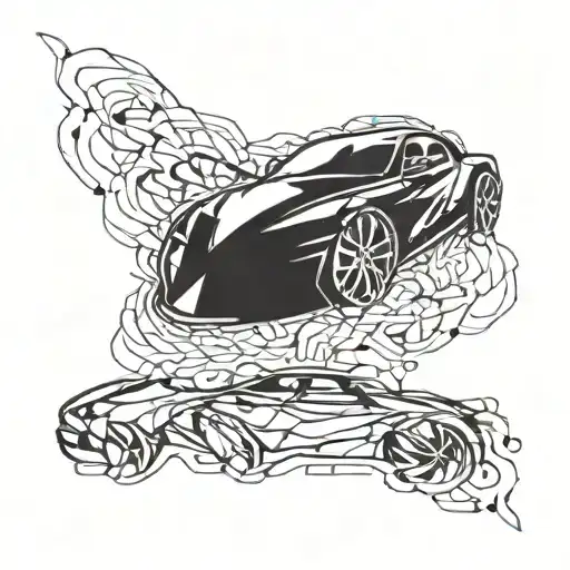 A Sleek And Abstract Design Of A Speeding Car Intertwined With Elegant Female Silhouettes