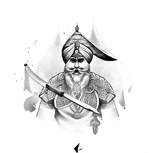 Khalsa Warrior With Large Sword With A Clock And Eagle