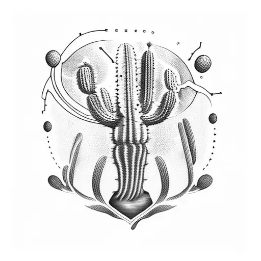 A Blackwork Tattoo Of A Cactus With Musical Notes Intertwined In The Spines