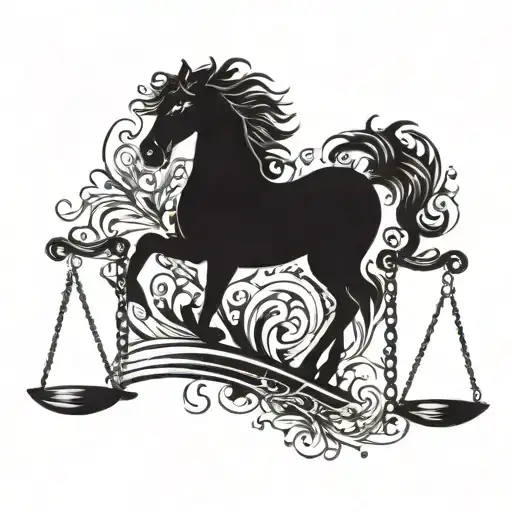 Sleek Black Horse Silhouette Adorned With Legal Scales And Gavel Details