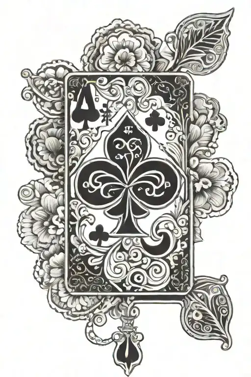 Ace Of Clubs With Four Leaf Clover