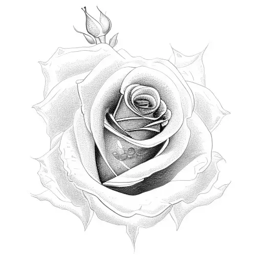 A Detailed Blackwork Tattoo Of A Rose Intertwined With A Rosary