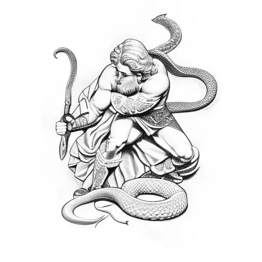 Greek God Fight Versus A Snake