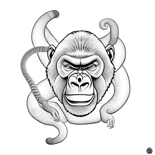 Gorilla Fighting A Snake