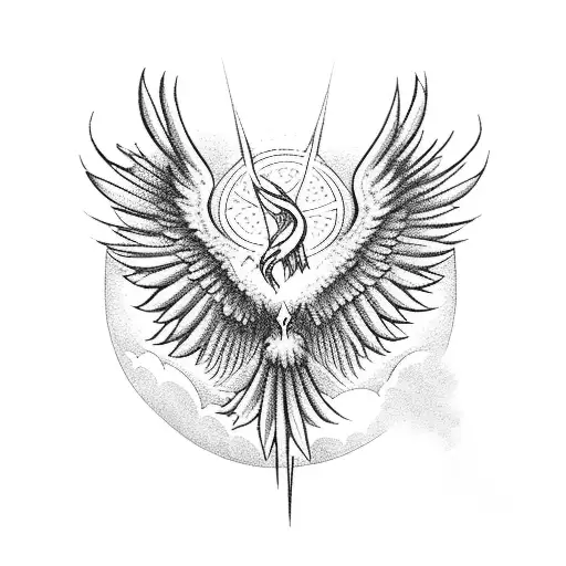 Phoenix Flying Around A Cristian Cross