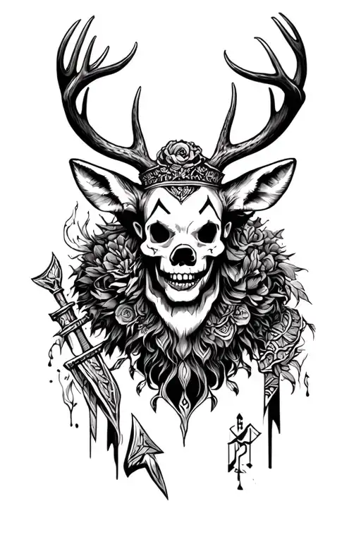 Deer Clown And Skull With Warrior