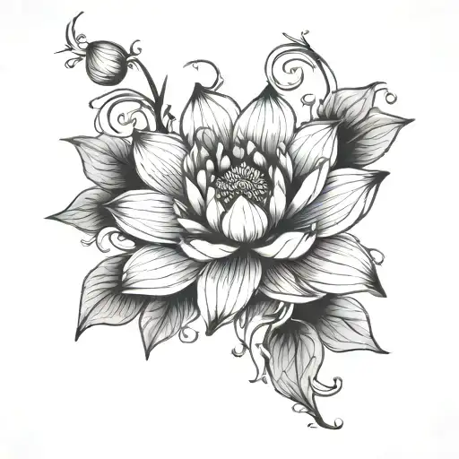 Lotus Flower Intertwined With A Floral Vine