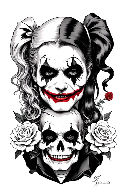 Joker And Harley Quinn With Skulls N Roses