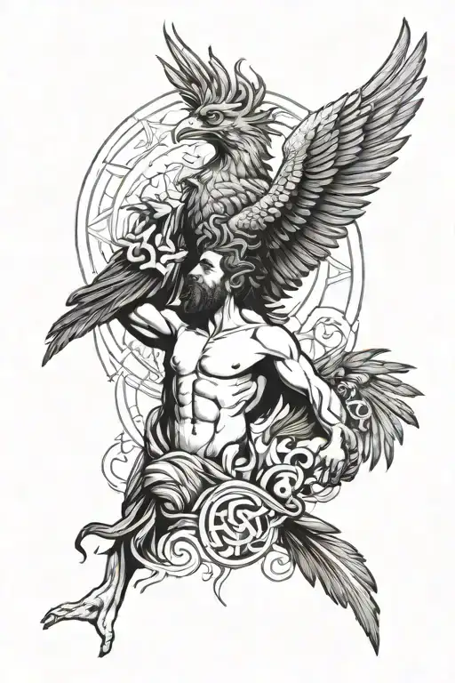 Phoenix Bird With Greek God Atlas Holding