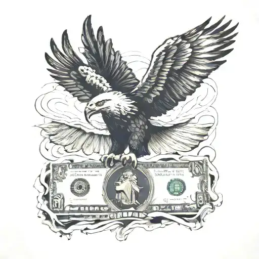Eagle With A Crown On It's Head And Landing On Money
