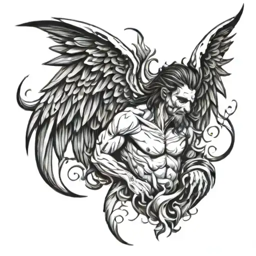 Satan Surrounded By Angel Wings