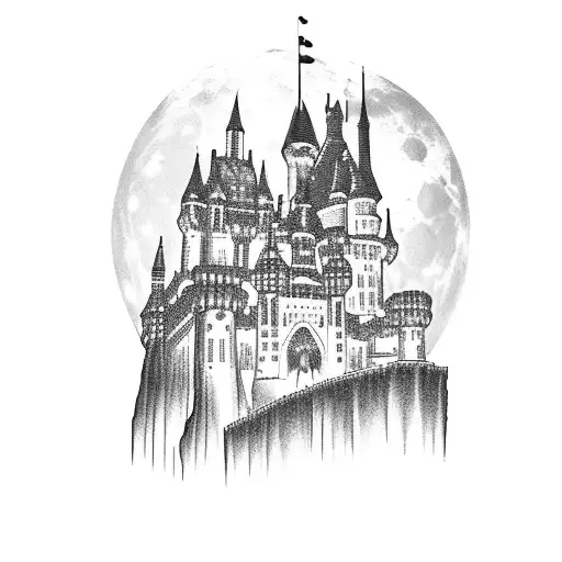 A Gothic Castle Silhouetted Against A Full Moon