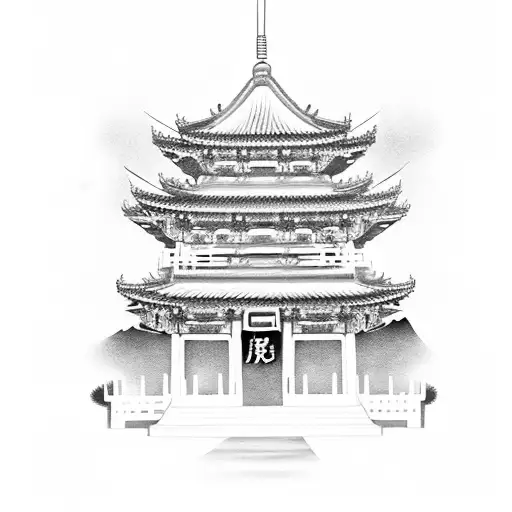 Chinese Temple With Doors Open And A Dead Samurai Inside