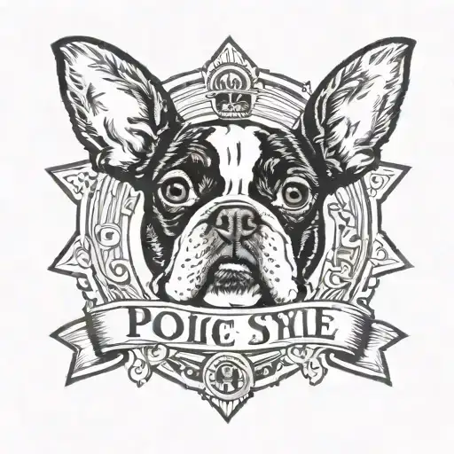 Police Style Badge With Words Junkyard Dogg Around It And A Boston Terrier In The Middle