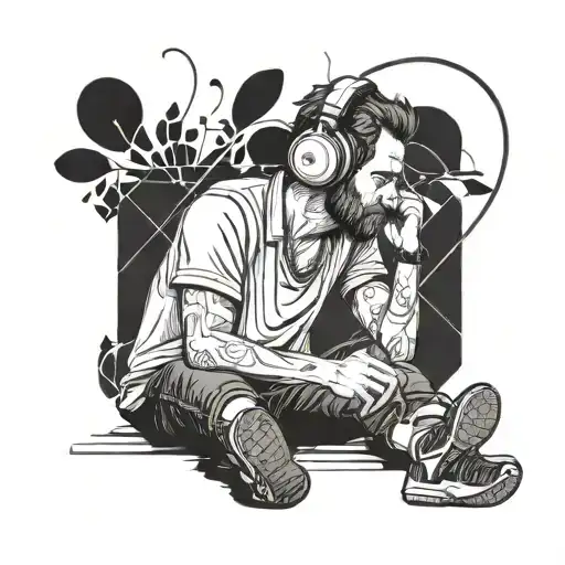 Man Sitting Listening To Music On Headphones