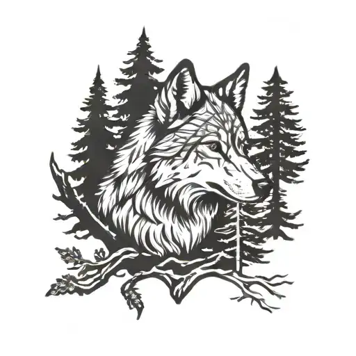Wolf And Cedar Tree Growing