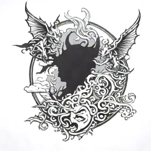 Irezumi Tattoo Back Demons With Sky Background
