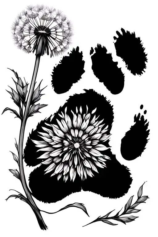 Dandelion Next To A Paw Print