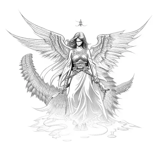 Angel Army Coming Down From The Heavens To Fight A Serpent Demon