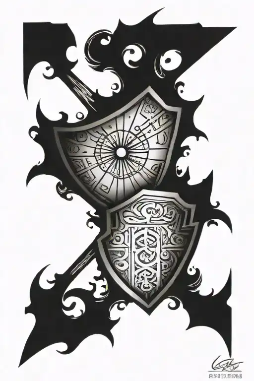 A Tattoo Of A Shield With A Regerence To The Cyclical Nature Of History