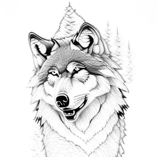 A Majestic Wolf Howling On A Mountaintop Surrounded By Tall Trees